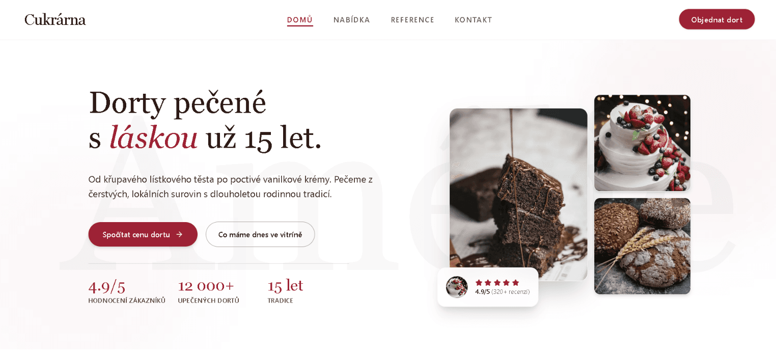 Ukázka fiktivního webu Cukrárna